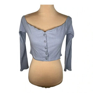 SUPERDOWN Button Up Crop Top in a Bluish/Gray Color size Large‎
